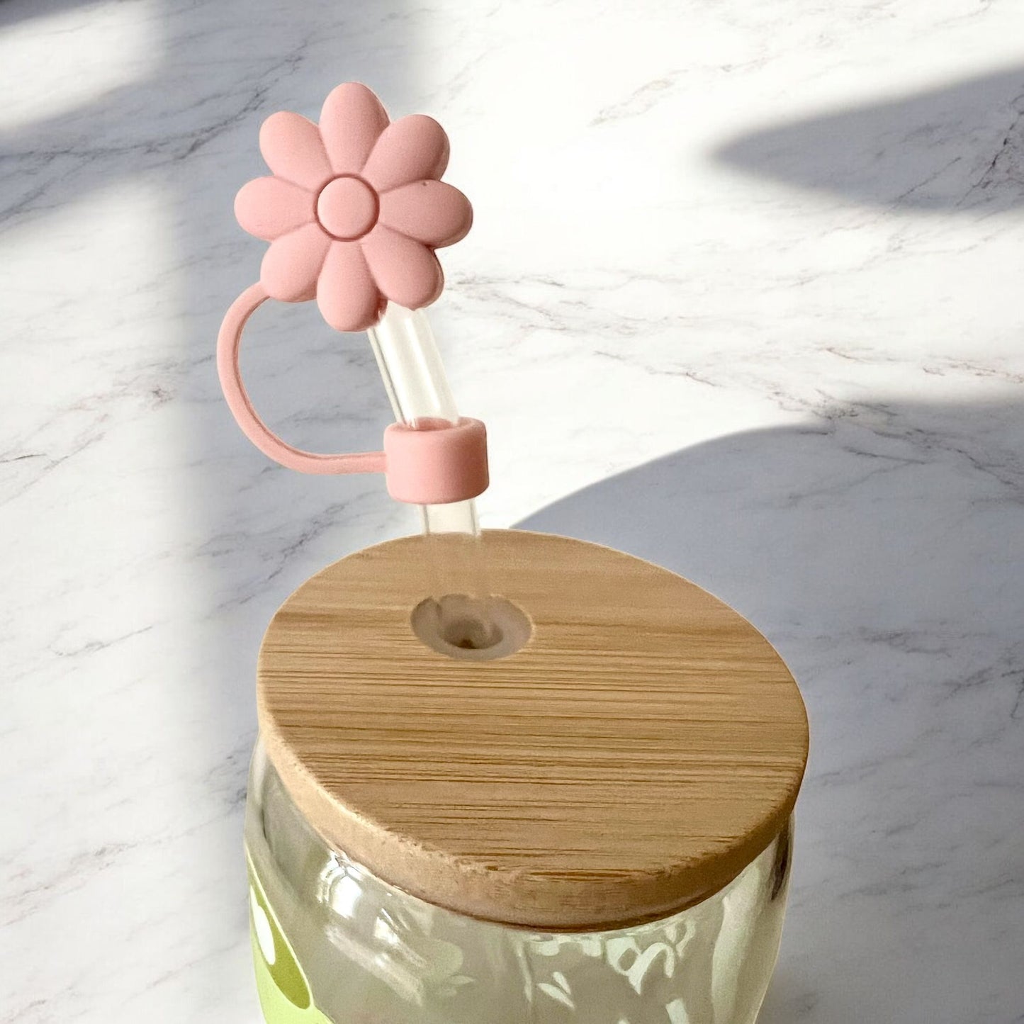 EMBOUT DE PAILLE EN SILICONE - FLEUR ROSE