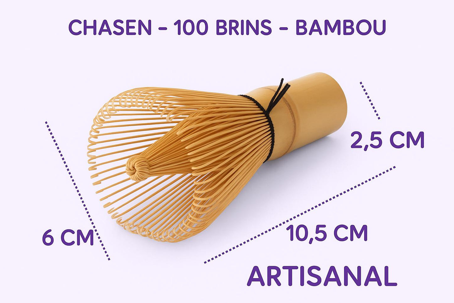Explication des dimensions d'un fouet chasen (10,5 x 6 x 2 ,5cm).