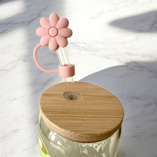 EMBOUT DE PAILLE EN SILICONE - FLEUR ROSE